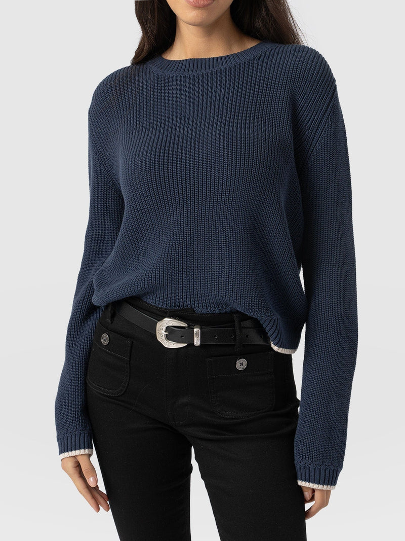 Remy Crop Jumper Navy - Women's Jumpers | Saint + Sofia® UK