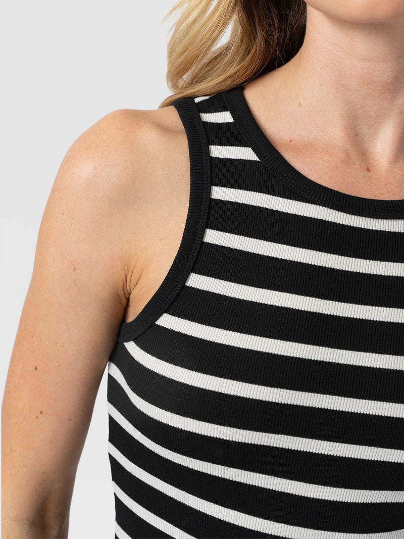 Renee Contrast Dress - Black & White Stripe - Women's Dresses | Saint and Sofia® USA