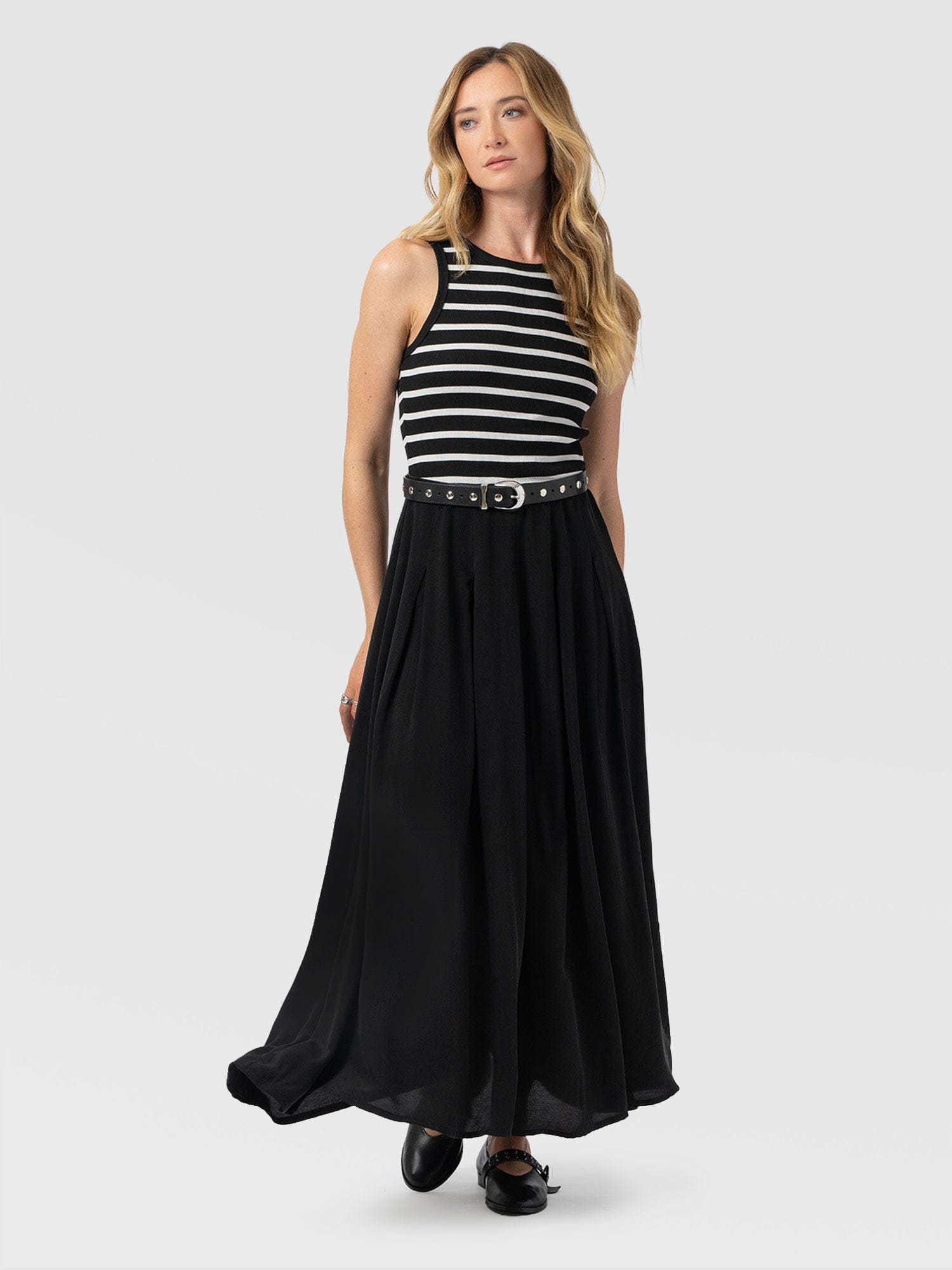Renee Contrast Dress - Black & White Stripe - Women's Dresses | Saint and Sofia® USA