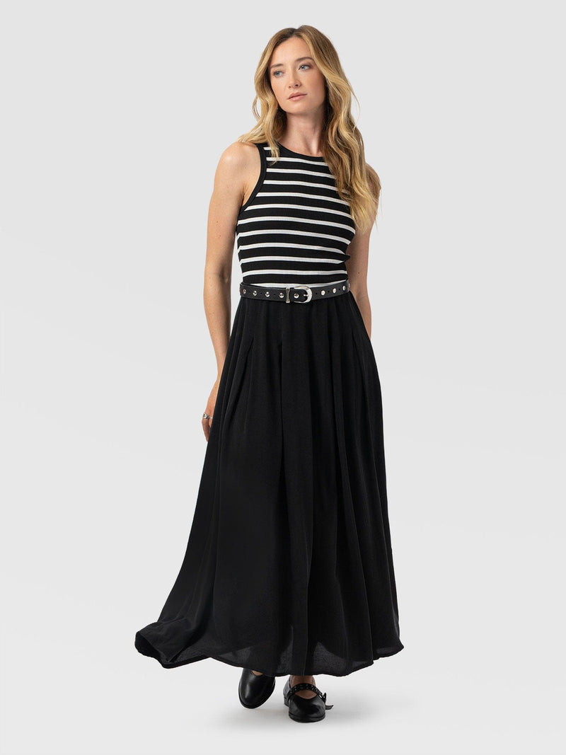 Renee Contrast Dress - Black & White Stripe - Women's Dresses | Saint and Sofia® USA
