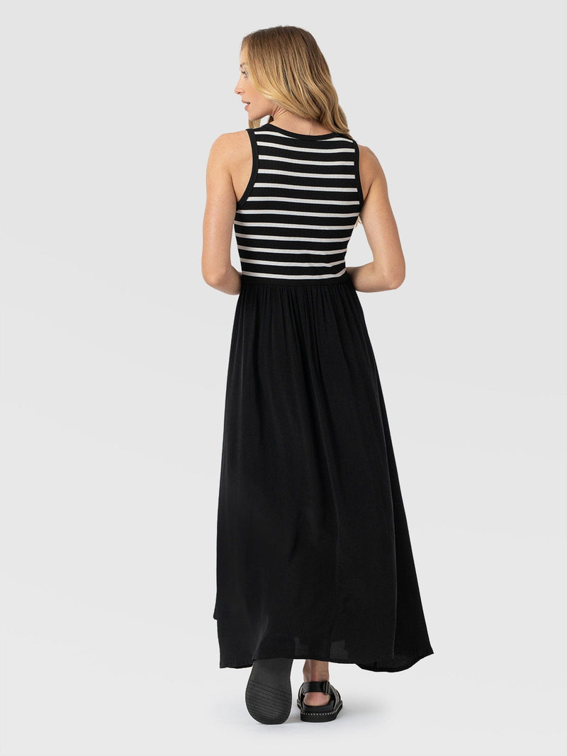 Renee Contrast Dress - Black & White Stripe - Women's Dresses | Saint and Sofia® USA