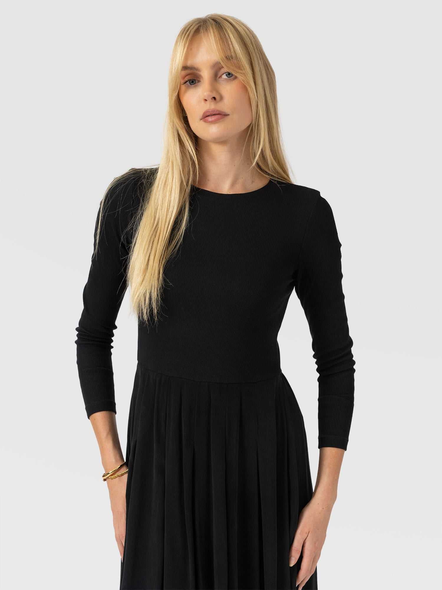 Renee Contrast Long Sleeve Dress - Black - Women's Dresses | Saint and Sofia® USA