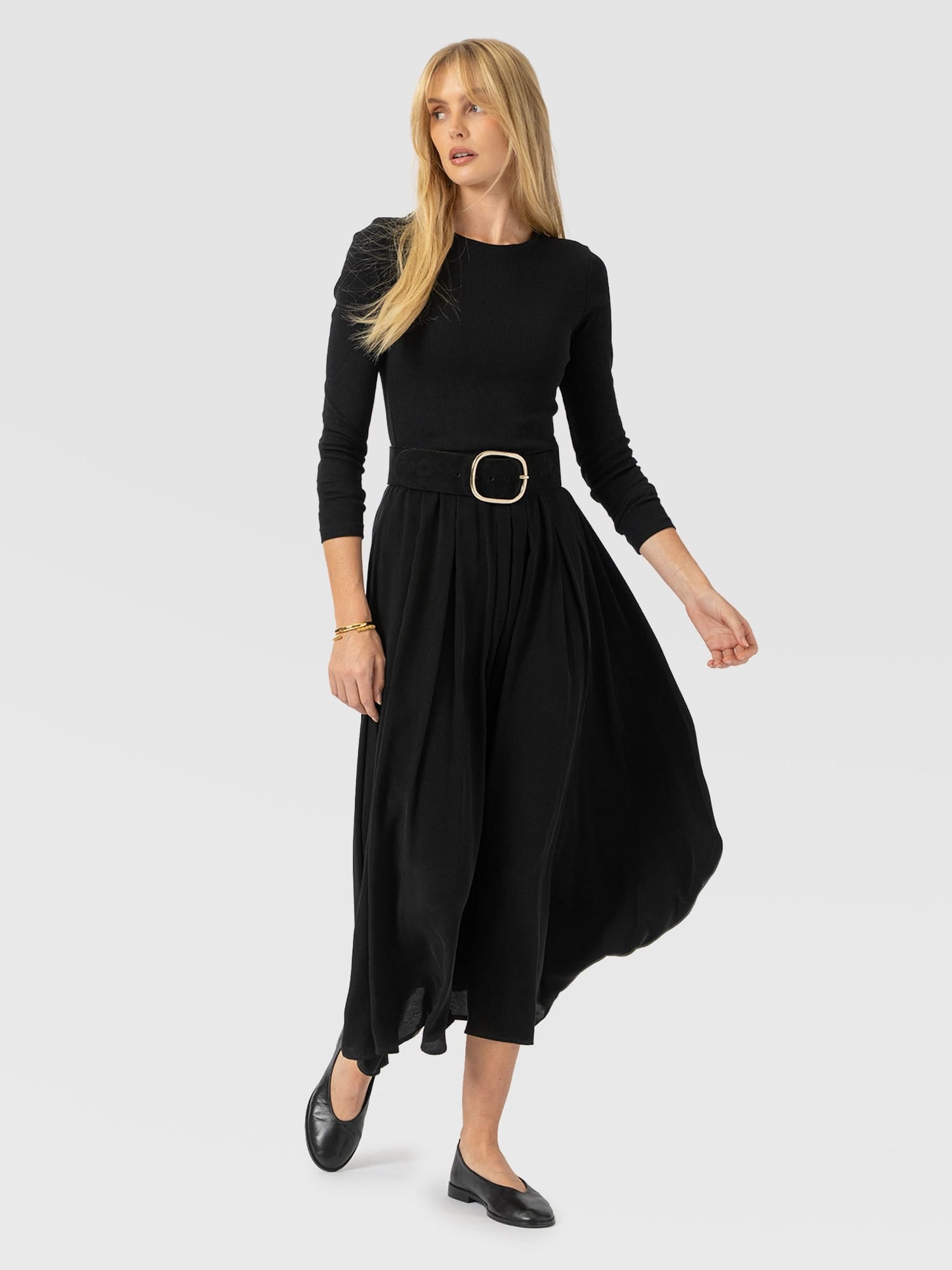 Renee Contrast Long Sleeve Dress - Black - Women's Dresses | Saint and Sofia® USA