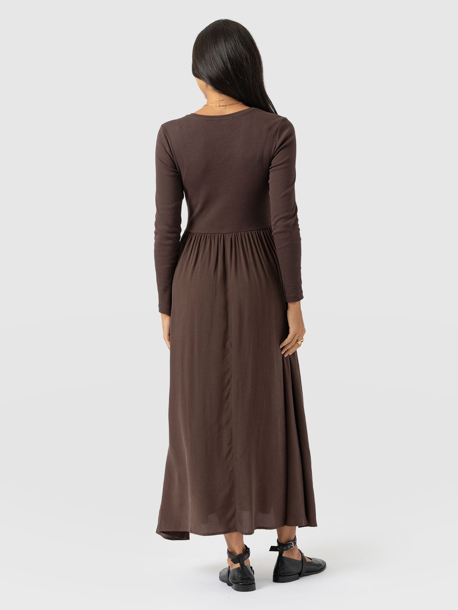 Renee Contrast Long Sleeve Dress - Brown - Women's Dresses | Saint + Sofia® USA