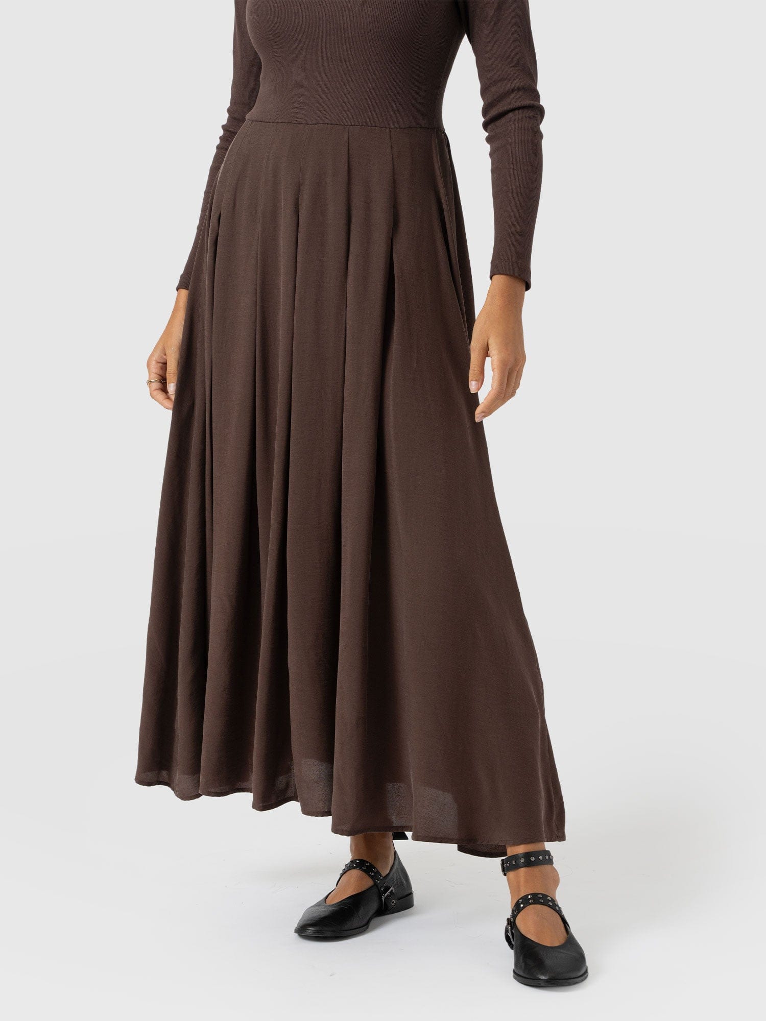 Renee Contrast Long Sleeve Dress - Brown - Women's Dresses | Saint + Sofia® USA