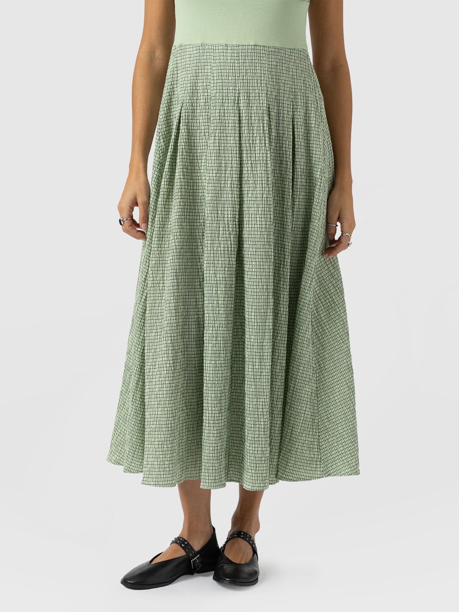 Renee Contrast Short Sleeve Dress - Mint Gingham - Women's Dresses | Saint + Sofia® USA