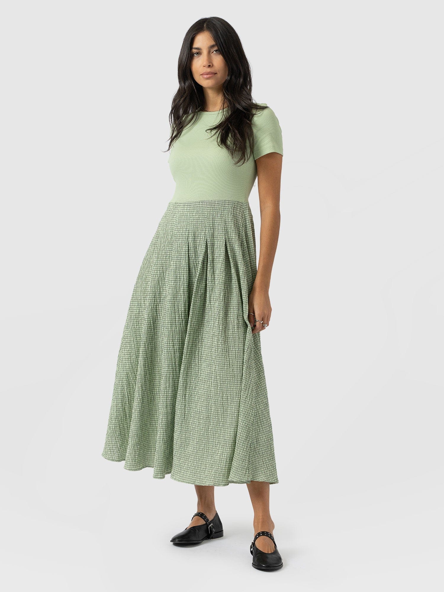 Renee Contrast Short Sleeve Dress - Mint Gingham - Women's Dresses | Saint + Sofia® USA
