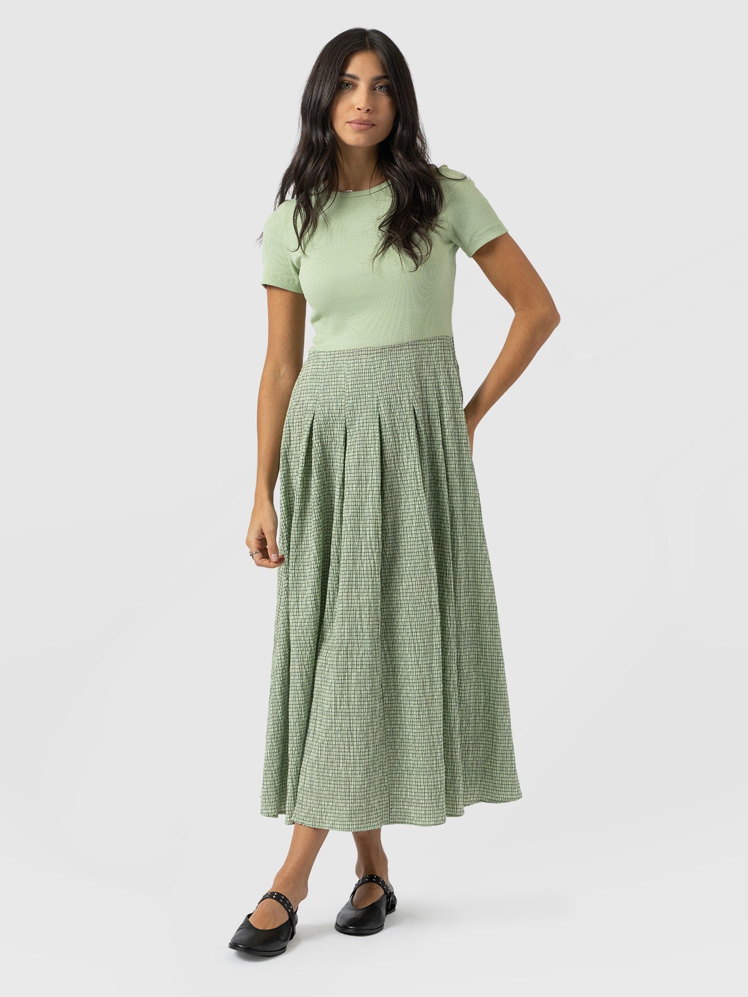 Renee Contrast Short Sleeve Dress - Mint Gingham - Women's Dresses | Saint + Sofia® USA