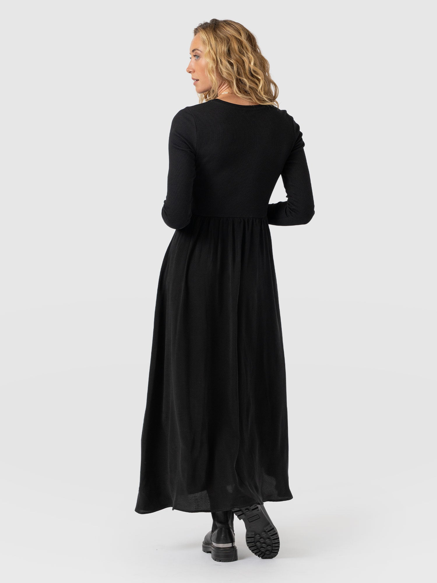 Renee Rib Contrast Long Sleeve Dress - Black - Women's Dresses | Saint + Sofia® USA