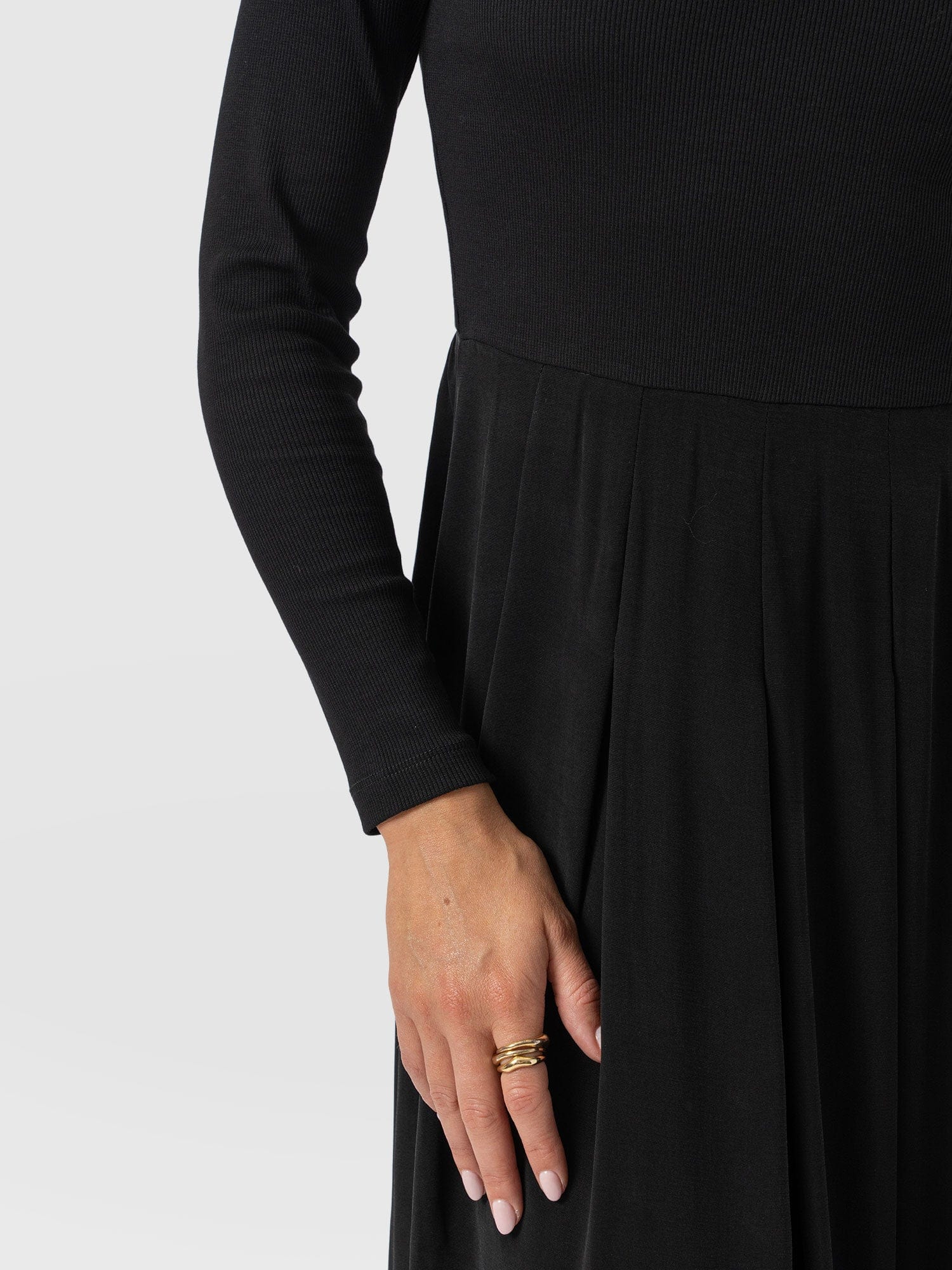 Renee Rib Contrast Long Sleeve Dress - Black - Women's Dresses | Saint + Sofia® USA