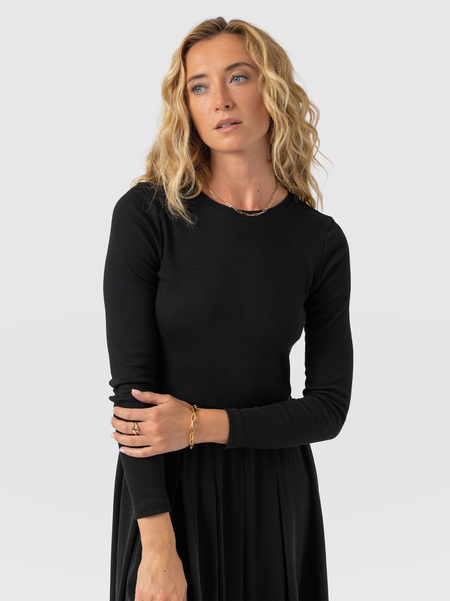 Renee Rib Contrast Long Sleeve Dress - Black - Women's Dresses | Saint + Sofia® USA