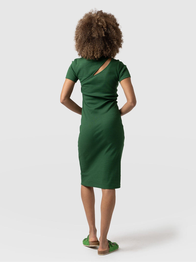 Reveal Crew Neck Dress Basil Green - Women's Dresses | Saint + Sofia® UK