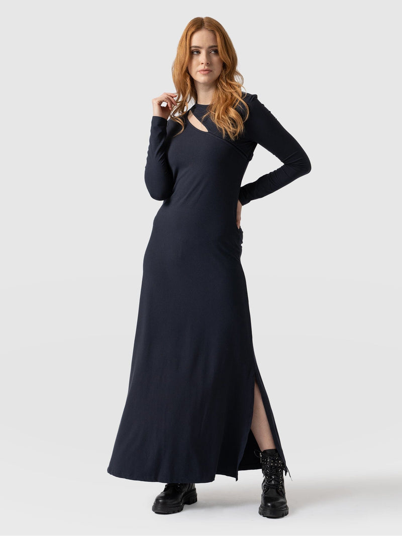 Reveal Viscose Runway Dress Navy - Women's Dresses | Saint + Sofia® UK