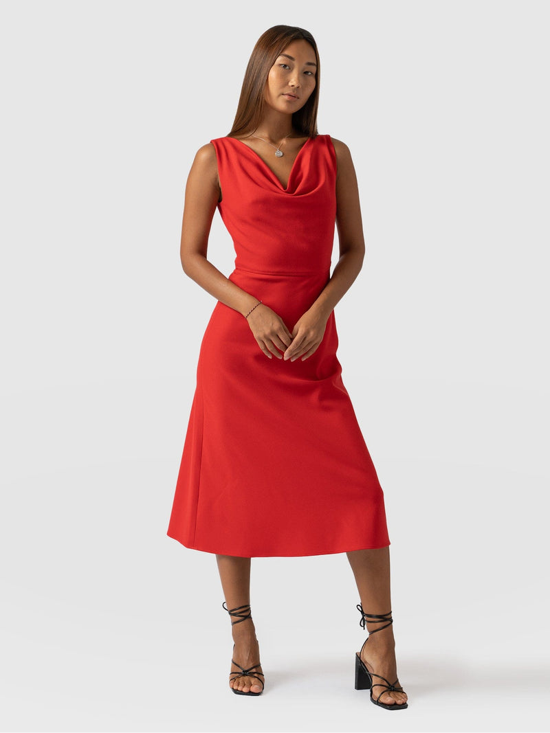Rhea Cowl Neck Dress Red - Women's Dresses | Saint + Sofia® UK