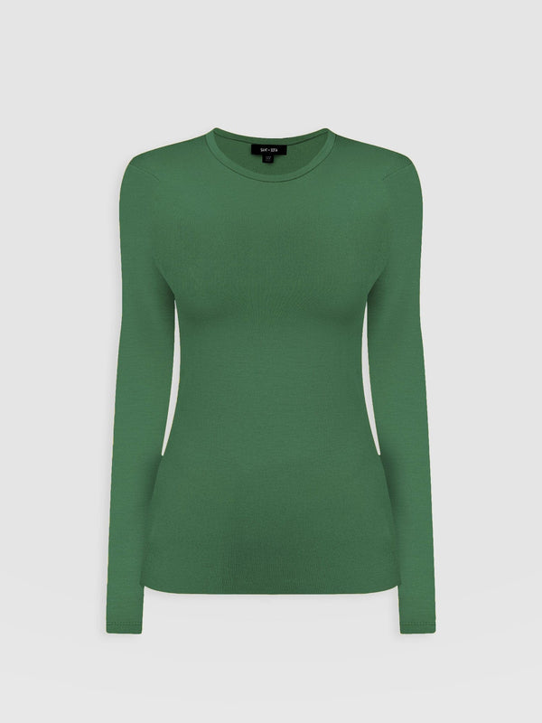 Ribbed Long Sleeve Tee - Basil Green - Women's T-shirts | Saint + Sofia® USA