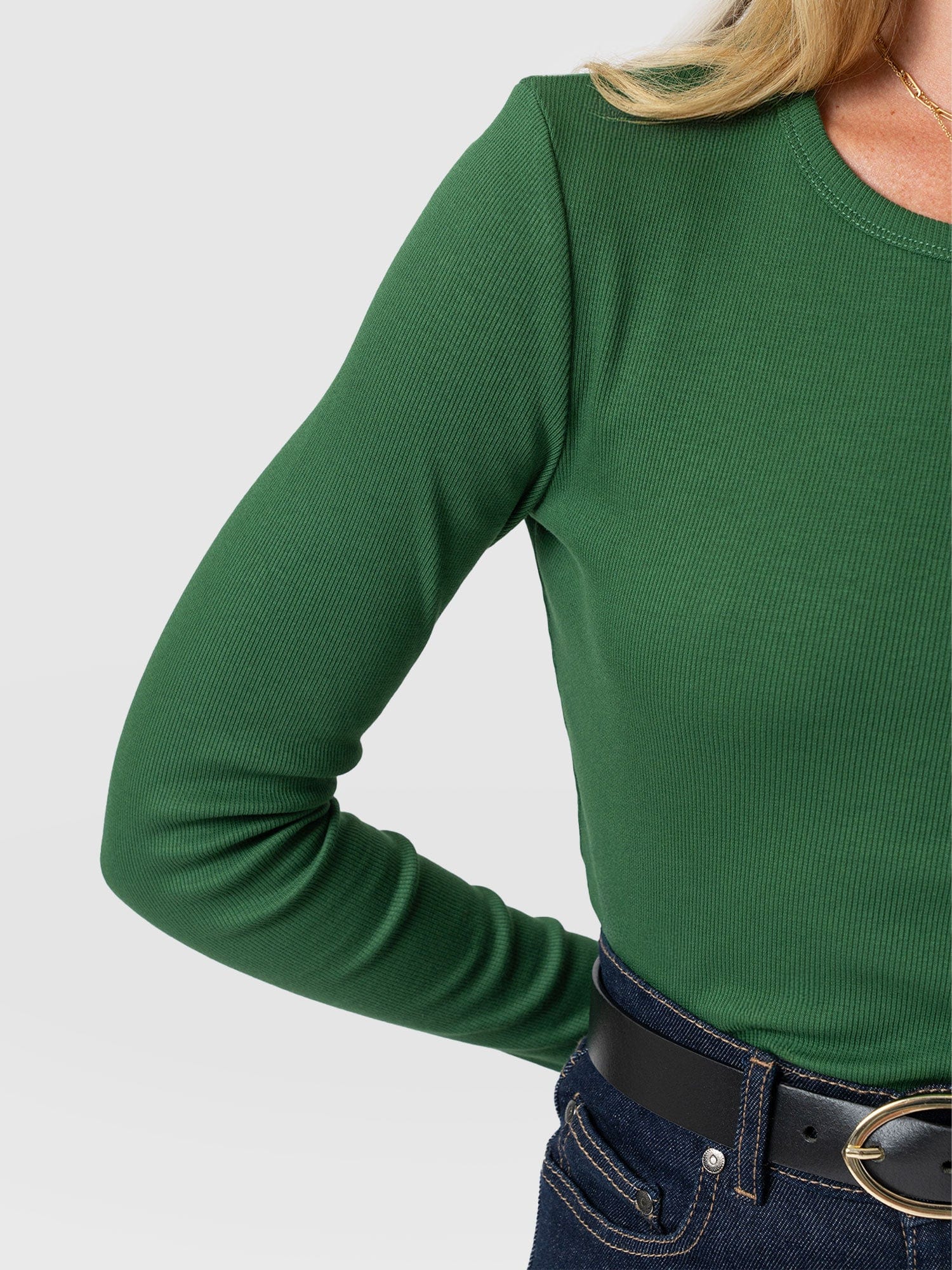 Ribbed Long Sleeve Tee - Basil Green - Women's T-shirts | Saint + Sofia® USA
