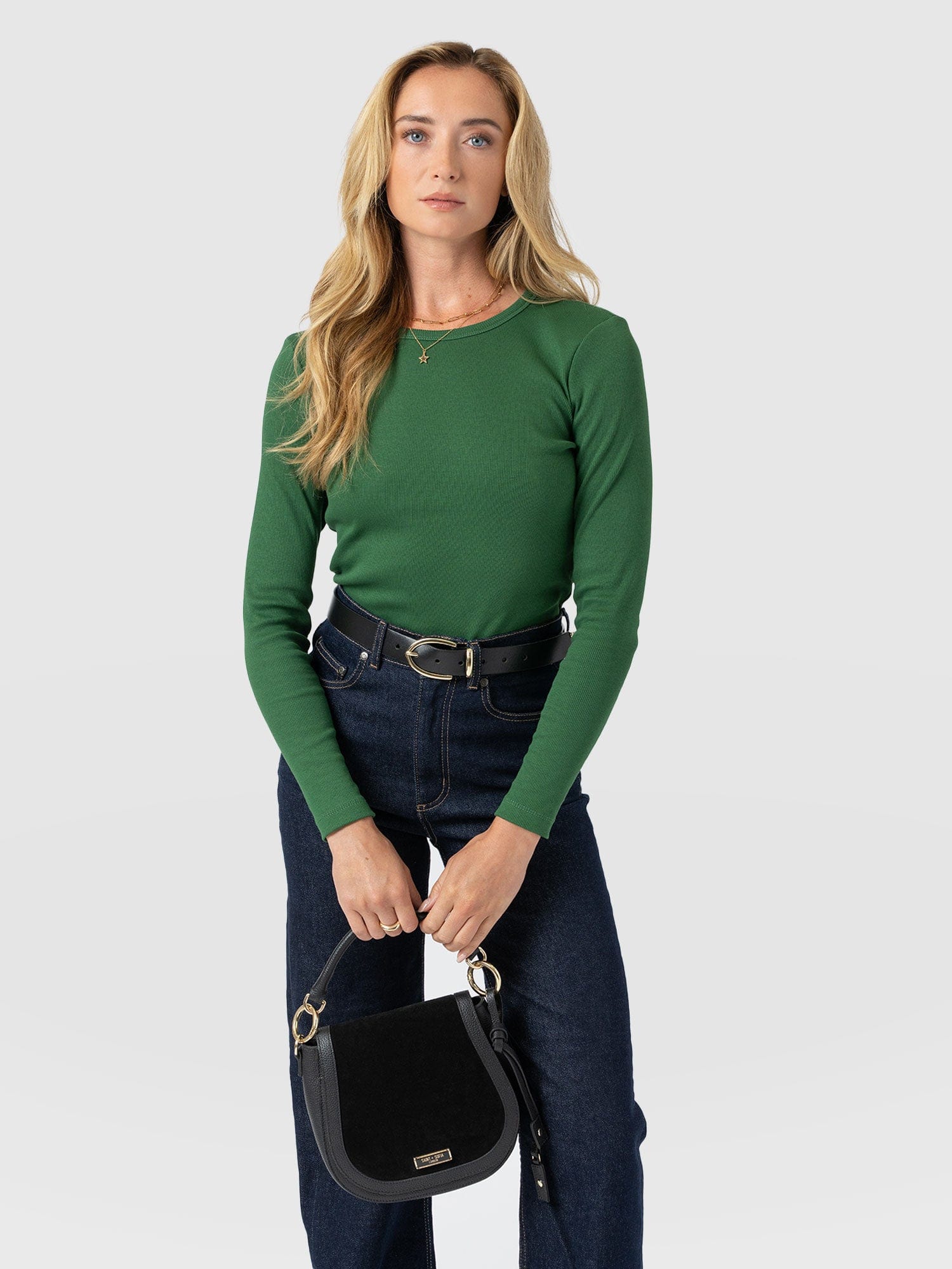 Ribbed Long Sleeve Tee - Basil Green - Women's T-shirts | Saint + Sofia® USA