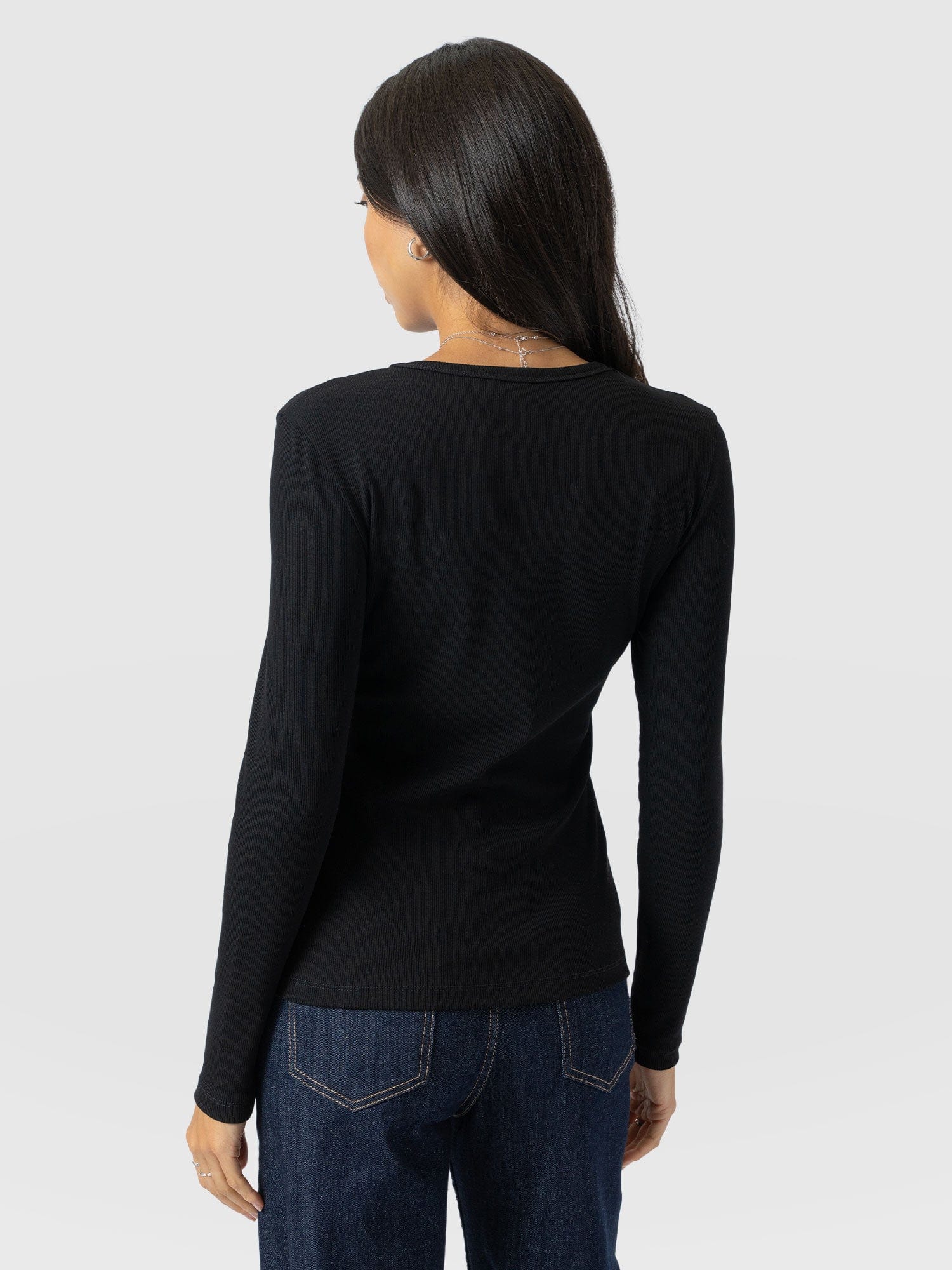 Ribbed Long Sleeve Tee - Black - Women's T-shirts | Saint + Sofia® USA