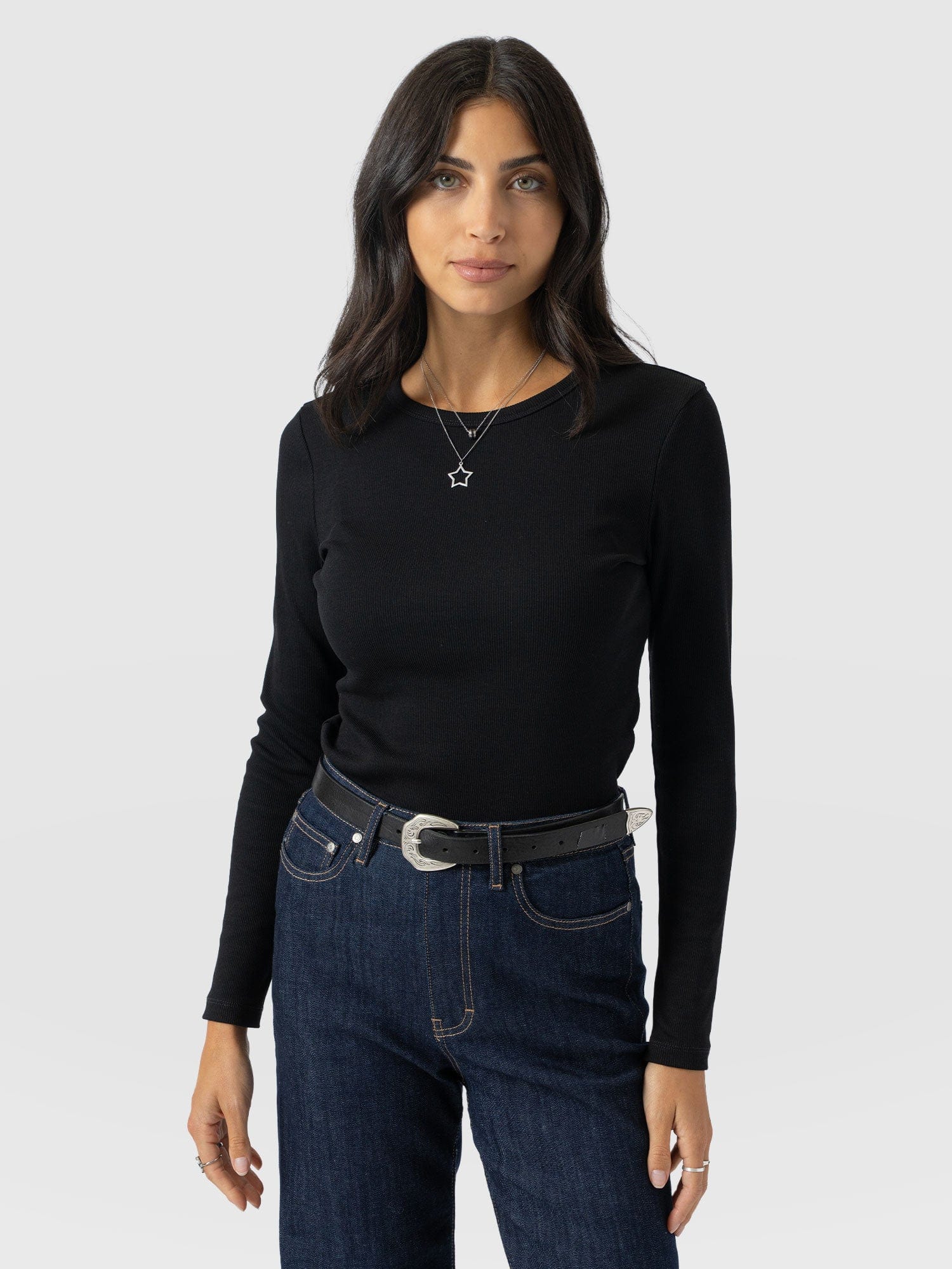 Ribbed Long Sleeve Tee - Black - Women's T-shirts | Saint + Sofia® USA
