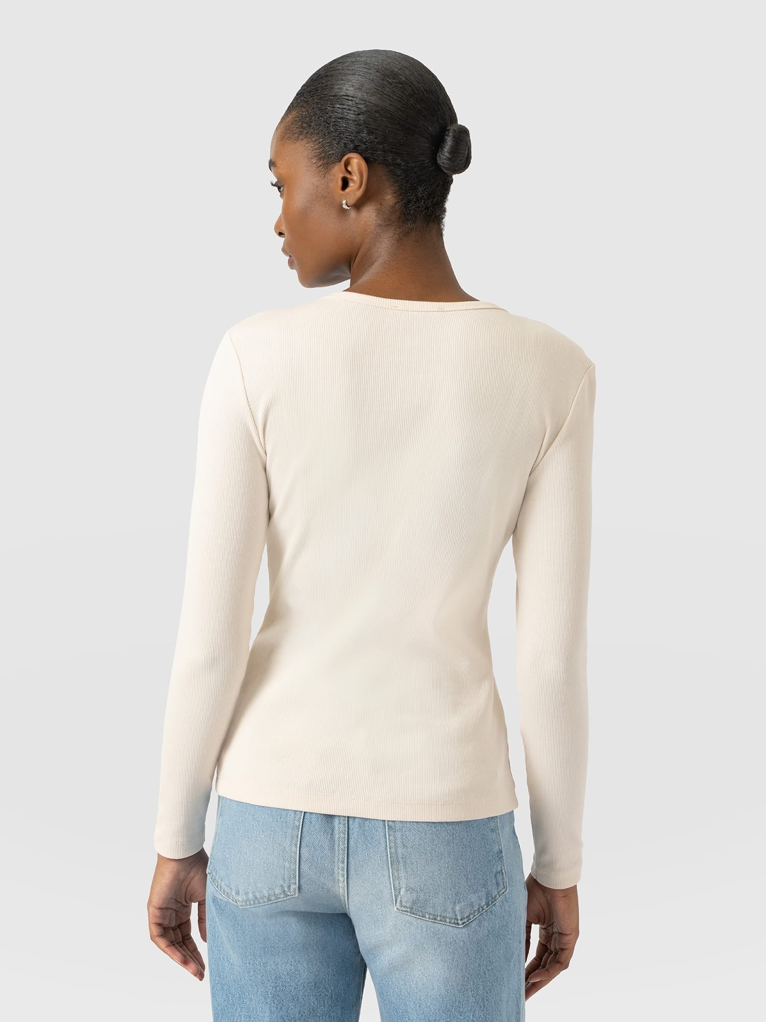 Ribbed Long Sleeve Tee - Cream - Women's T-shirts | Saint and Sofia® USA