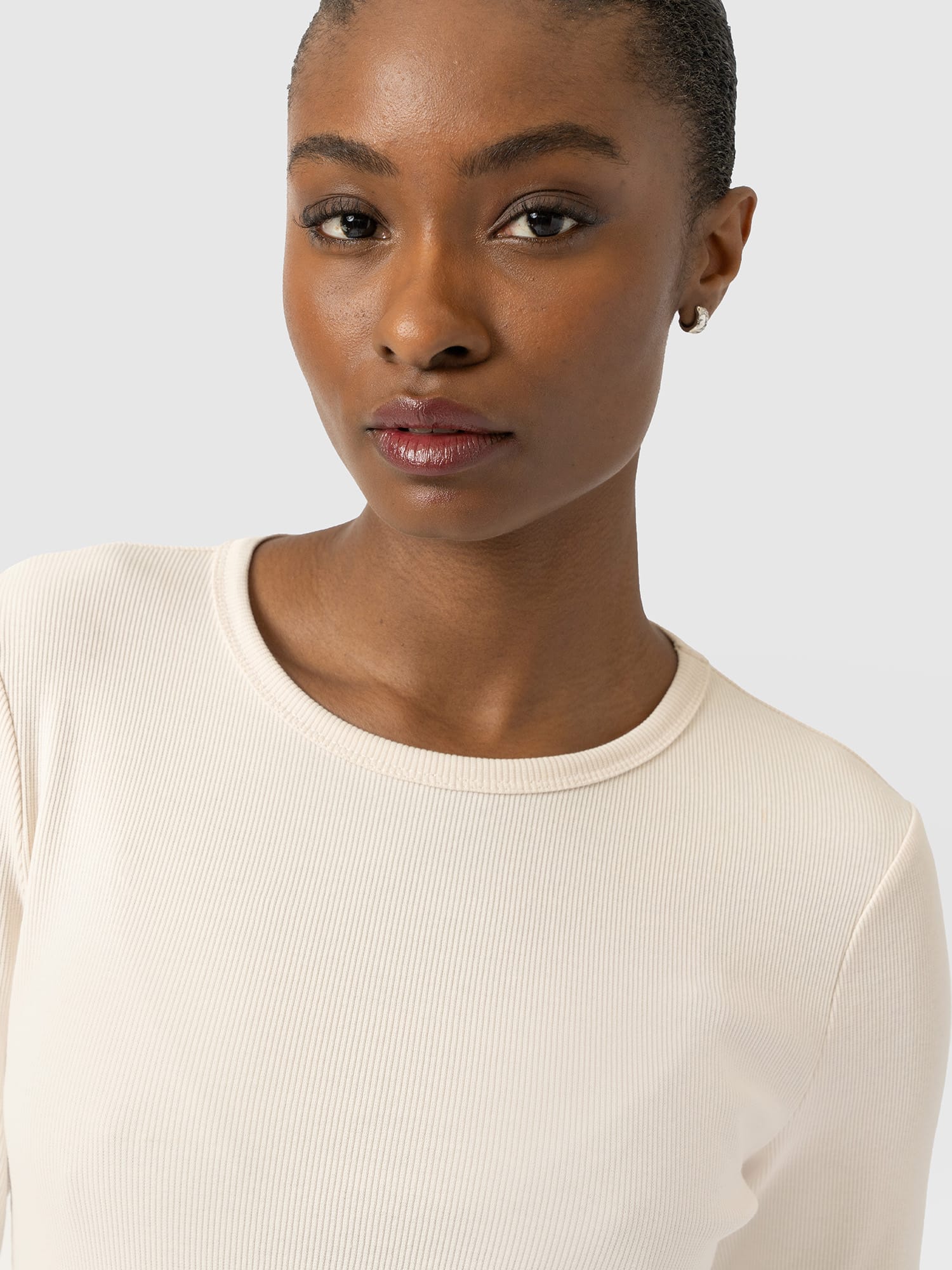 Ribbed Long Sleeve Tee - Cream - Women's T-shirts | Saint and Sofia® USA