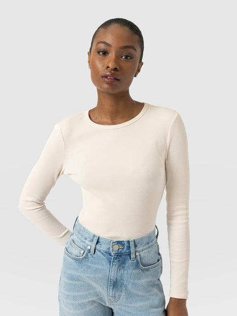 Ribbed Long Sleeve Tee - Cream - Women's T-shirts | Saint and Sofia® USA