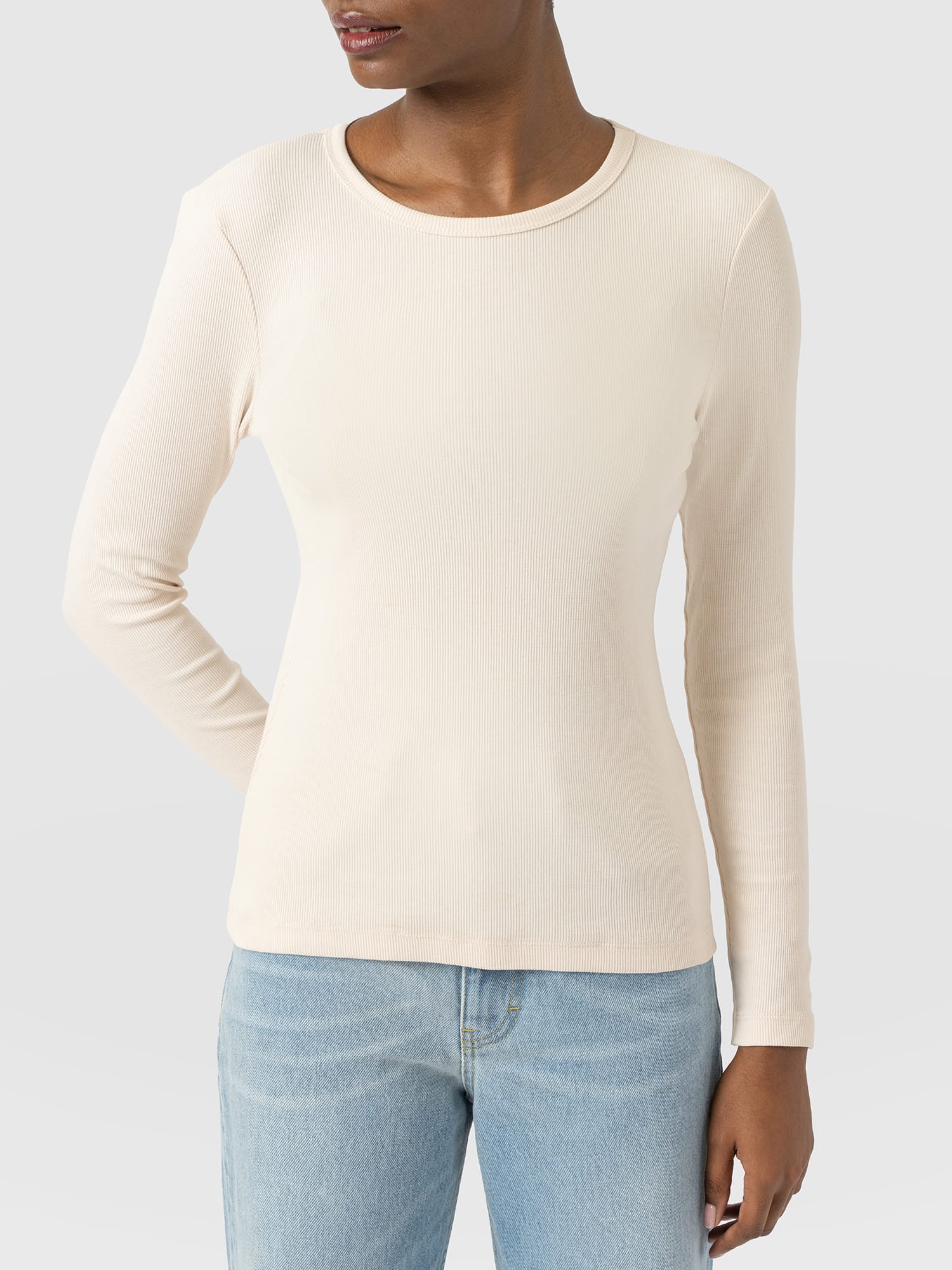 Ribbed Long Sleeve Tee - Cream - Women's T-shirts | Saint and Sofia® USA