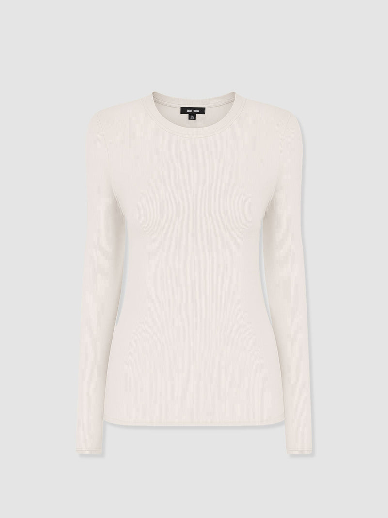 Ribbed Long Sleeve Tee - Cream - Women's T-shirts | Saint + Sofia® USA