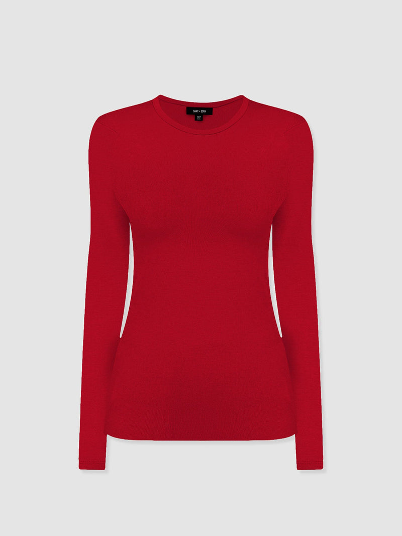 Ribbed Long Sleeve Tee - Deep Red - Women's T-shirts | Saint + Sofia® USA