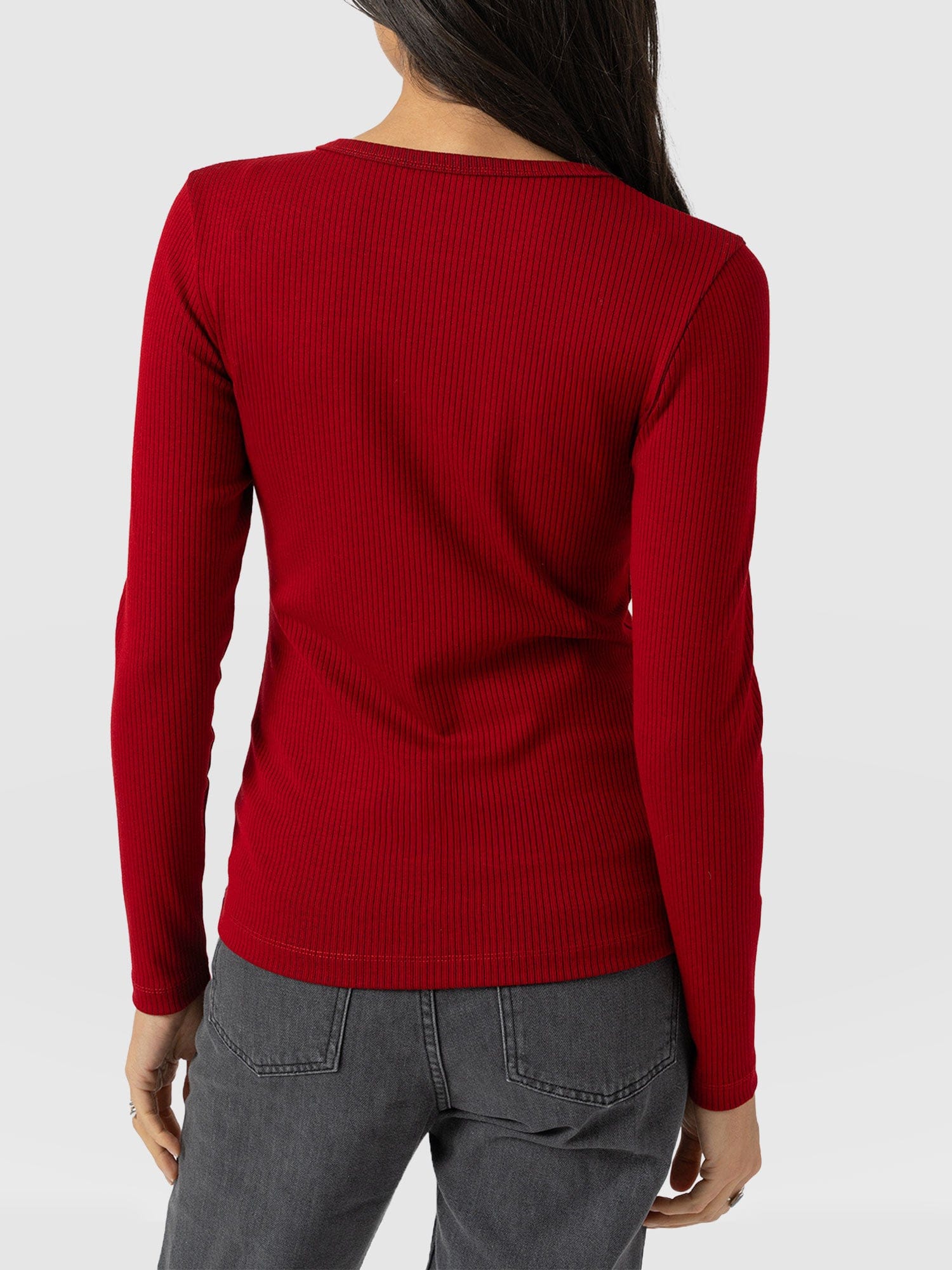 Ribbed Long Sleeve Tee - Deep Red - Women's T-shirts | Saint + Sofia® USA