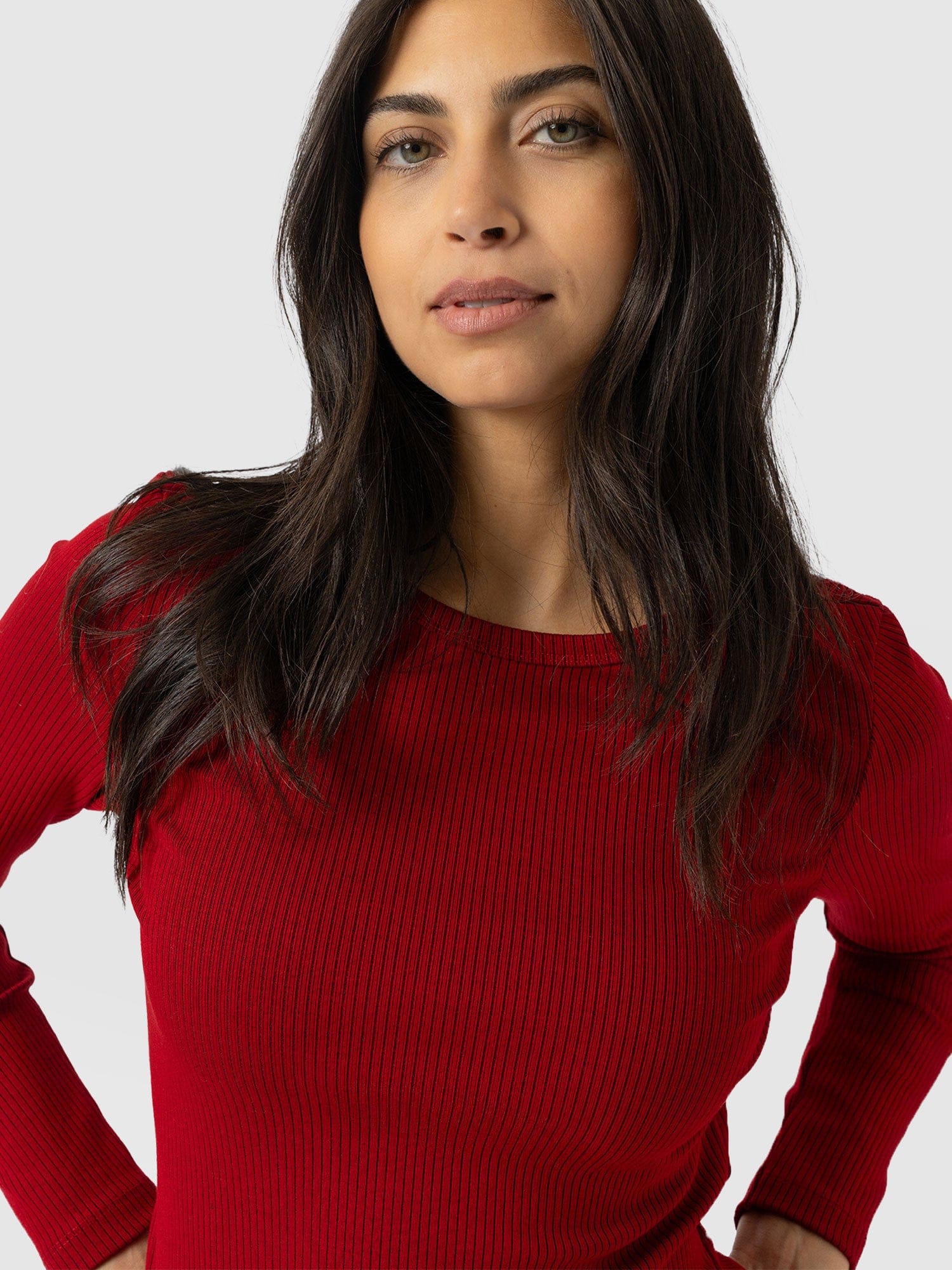 Ribbed Long Sleeve Tee - Deep Red - Women's T-shirts | Saint + Sofia® USA