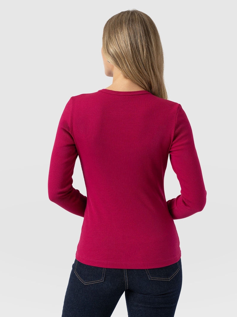 Ribbed Long Sleeve Tee - Fuchsia Pink - Women's T-shirts | Saint + Sofia® USA