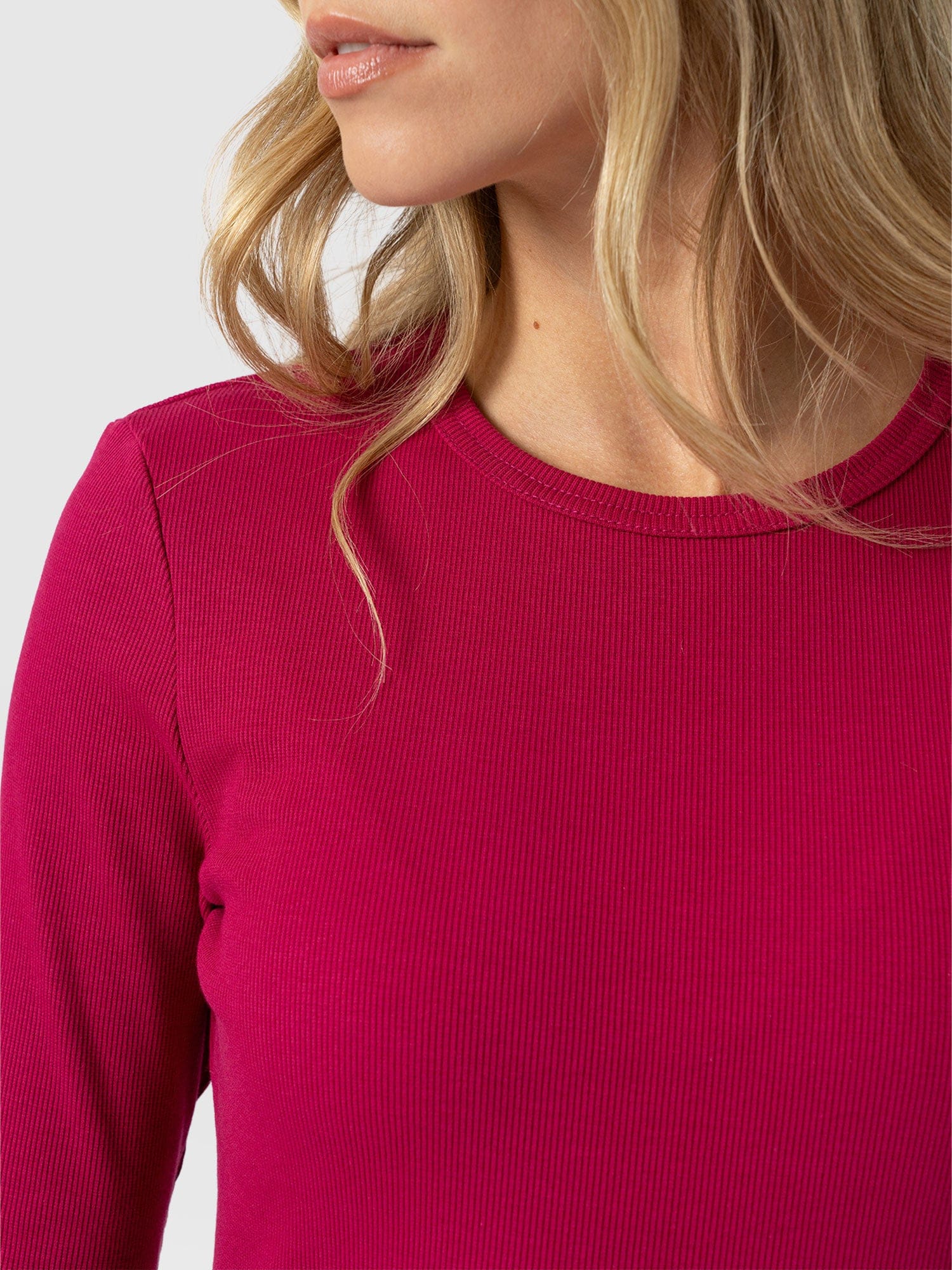 Ribbed Long Sleeve Tee - Fuchsia Pink - Women's T-shirts | Saint + Sofia® USA