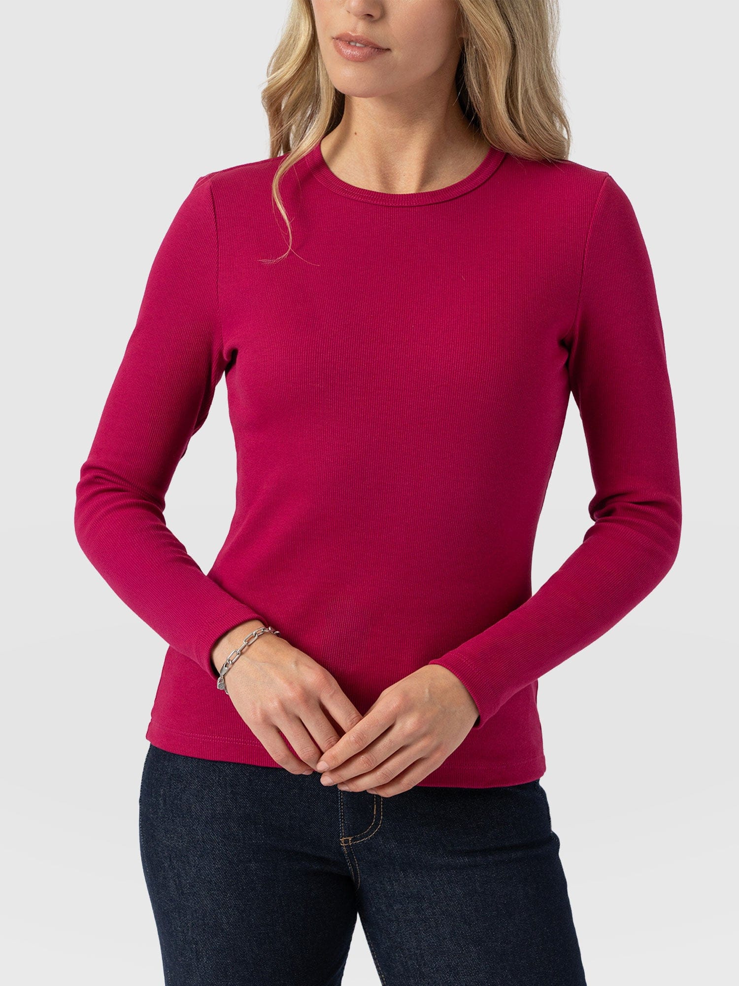 Ribbed Long Sleeve Tee - Fuchsia Pink - Women's T-shirts | Saint + Sofia® USA
