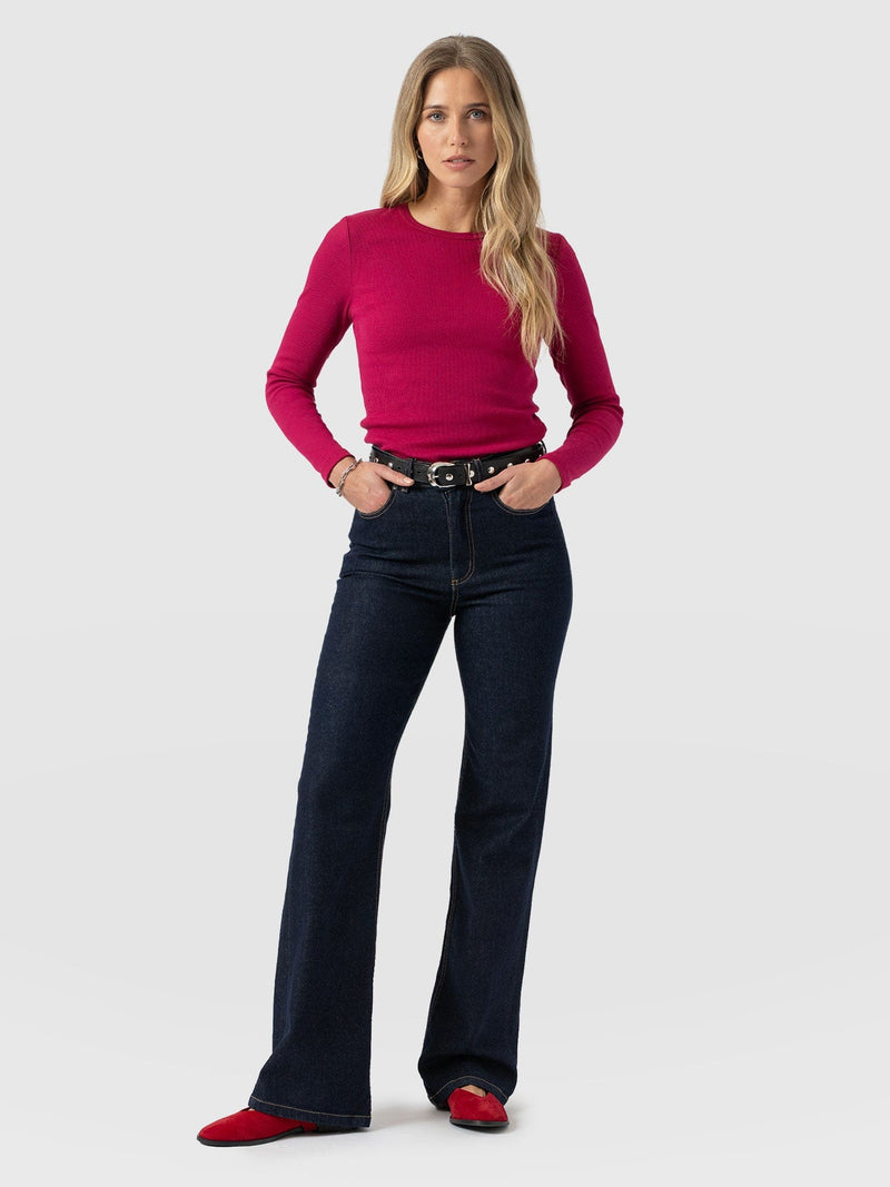 Ribbed Long Sleeve Tee - Fuchsia Pink - Women's T-shirts | Saint + Sofia® USA