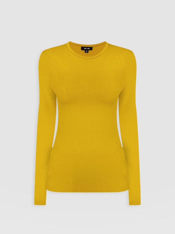 Ribbed Long Sleeve Tee - Mustard - Women's T-shirts | Saint + Sofia® USA