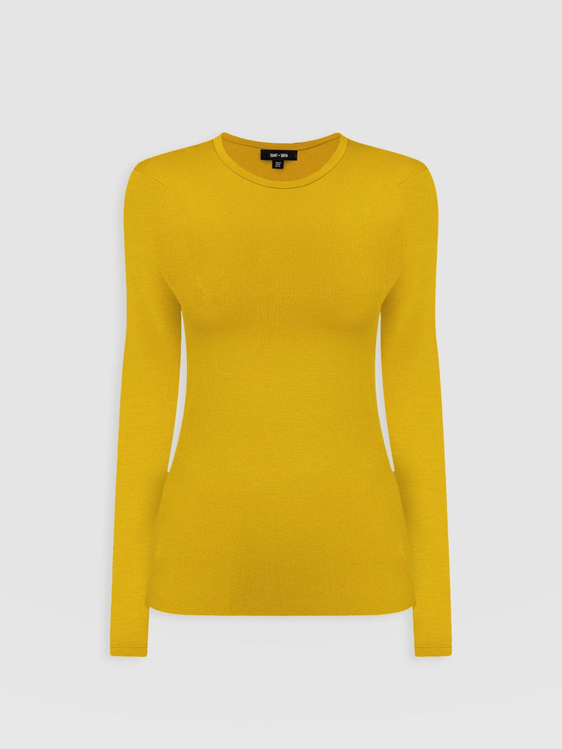 Ribbed Long Sleeve Tee - Mustard - Women's T-shirts | Saint + Sofia® USA