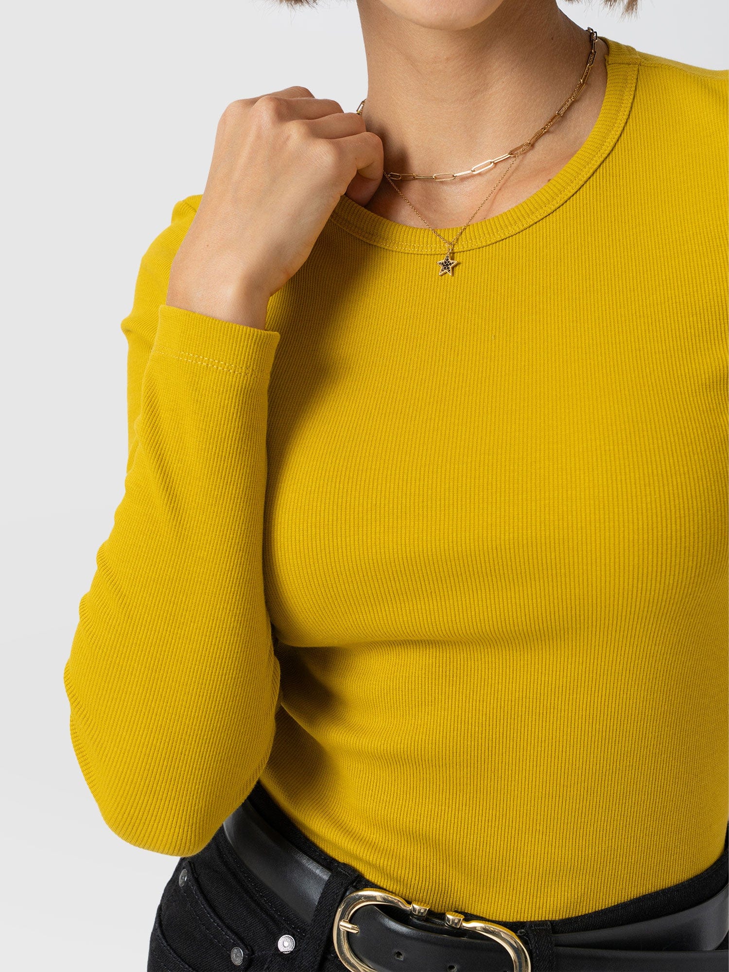 Ribbed Long Sleeve Tee - Mustard - Women's T-shirts | Saint + Sofia® USA