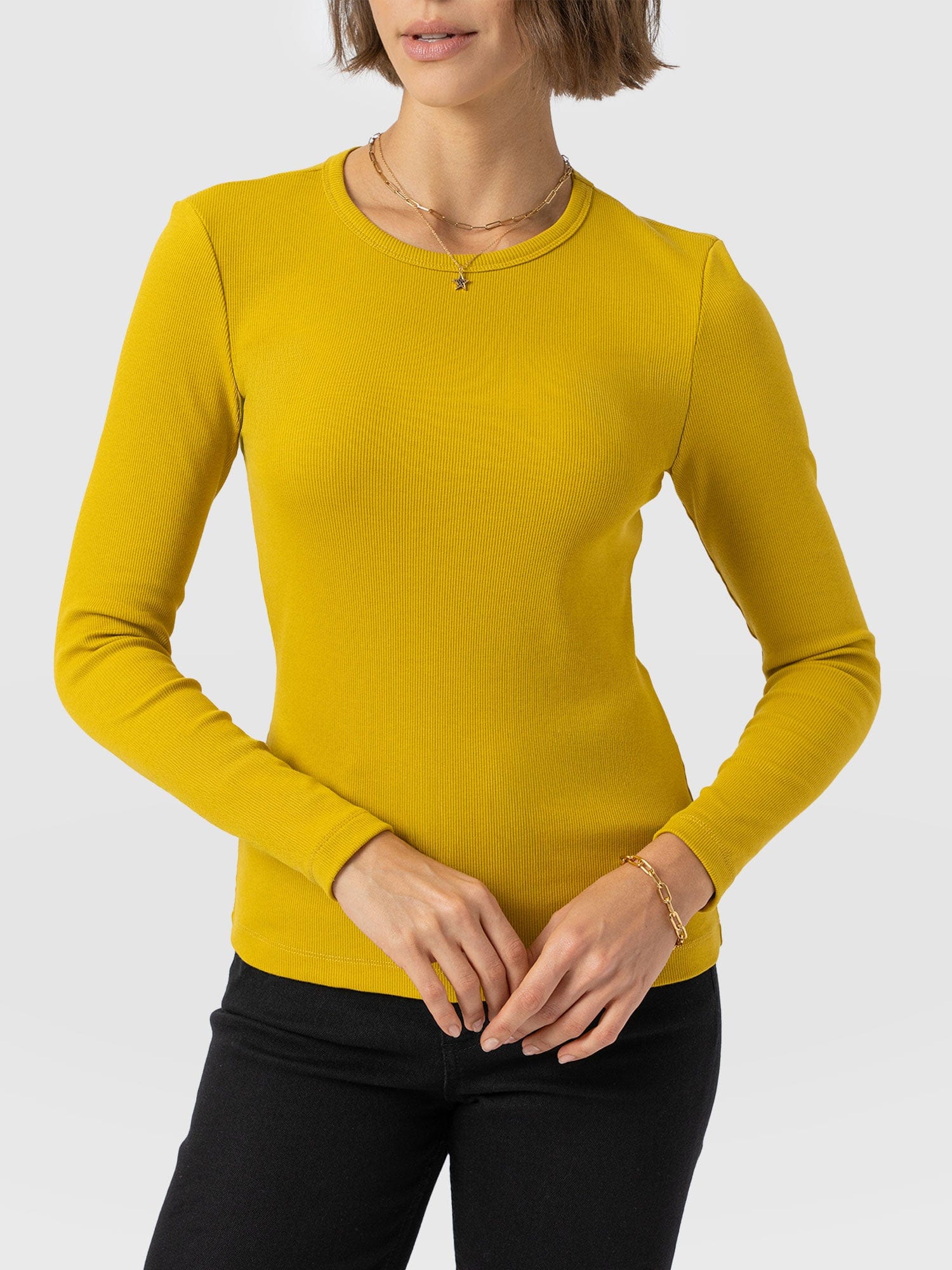 Ribbed Long Sleeve Tee - Mustard - Women's T-shirts | Saint + Sofia® USA
