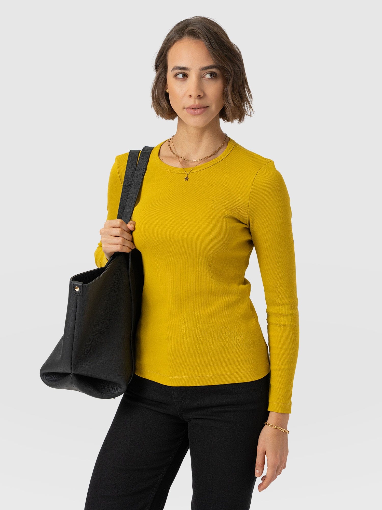 Ribbed Long Sleeve Tee - Mustard - Women's T-shirts | Saint + Sofia® USA