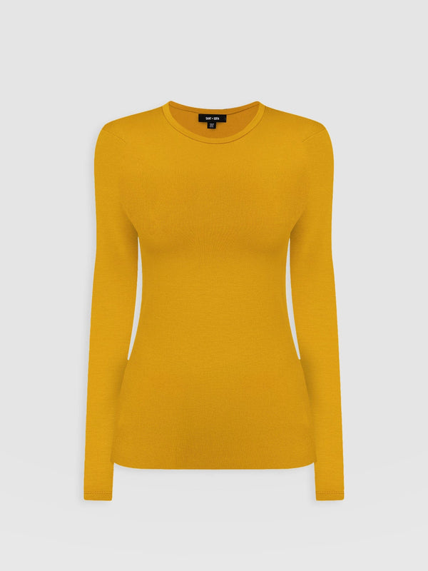 Ribbed Long Sleeve Tee - Ochre - Women's T-shirts | Saint + Sofia® USA