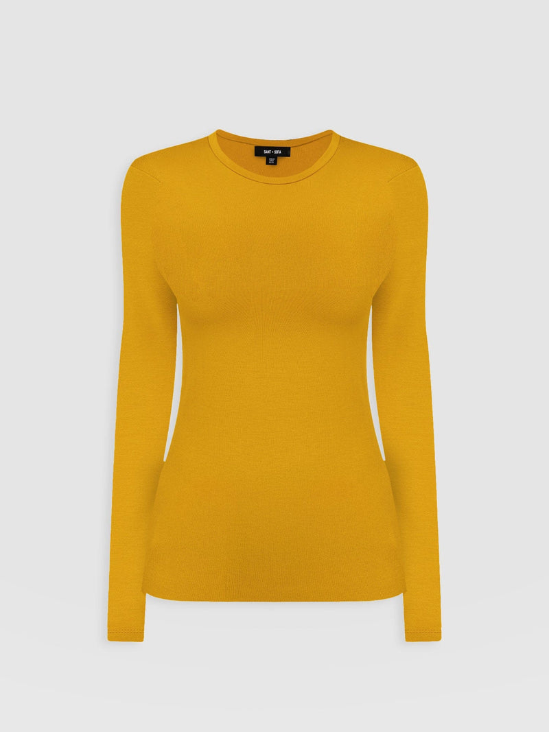 Ribbed Long Sleeve Tee - Ochre - Women's T-shirts | Saint + Sofia® USA