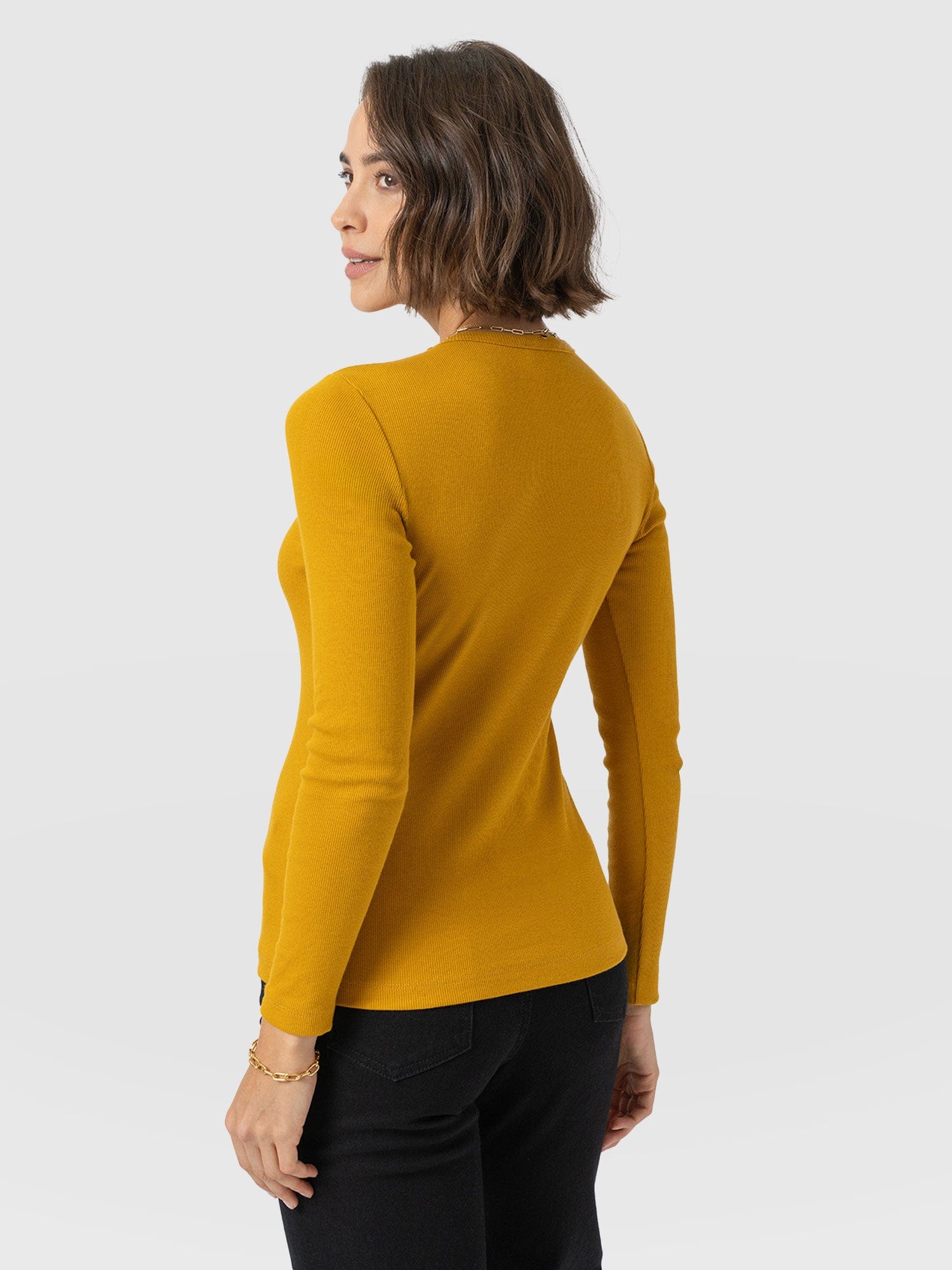 Ribbed Long Sleeve Tee - Ochre - Women's T-shirts | Saint + Sofia® USA