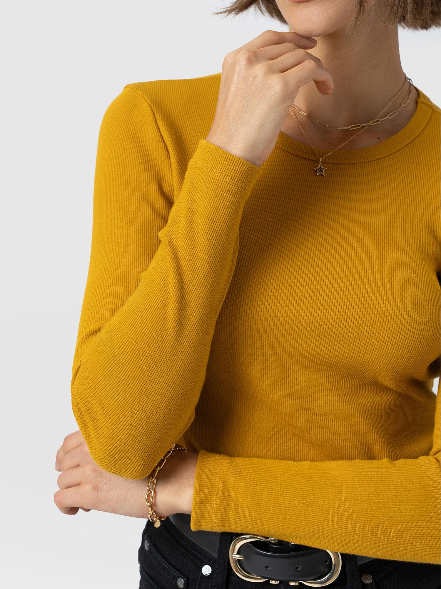 Ribbed Long Sleeve Tee - Ochre - Women's T-shirts | Saint + Sofia® USA