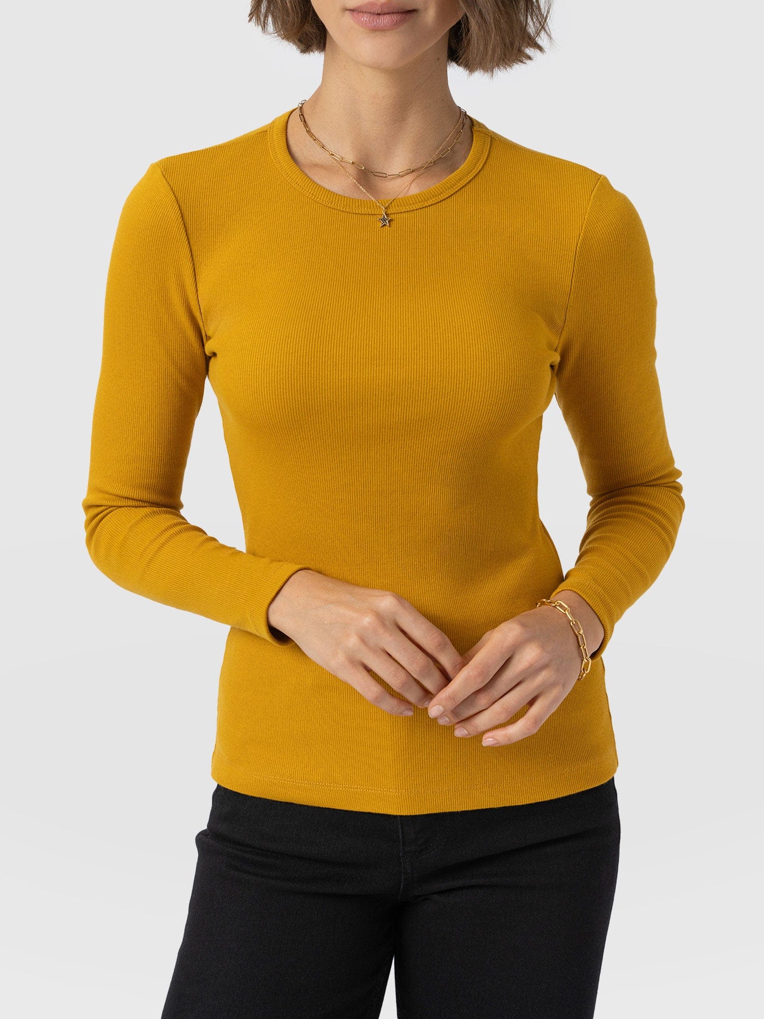 Ribbed Long Sleeve Tee - Ochre - Women's T-shirts | Saint + Sofia® USA