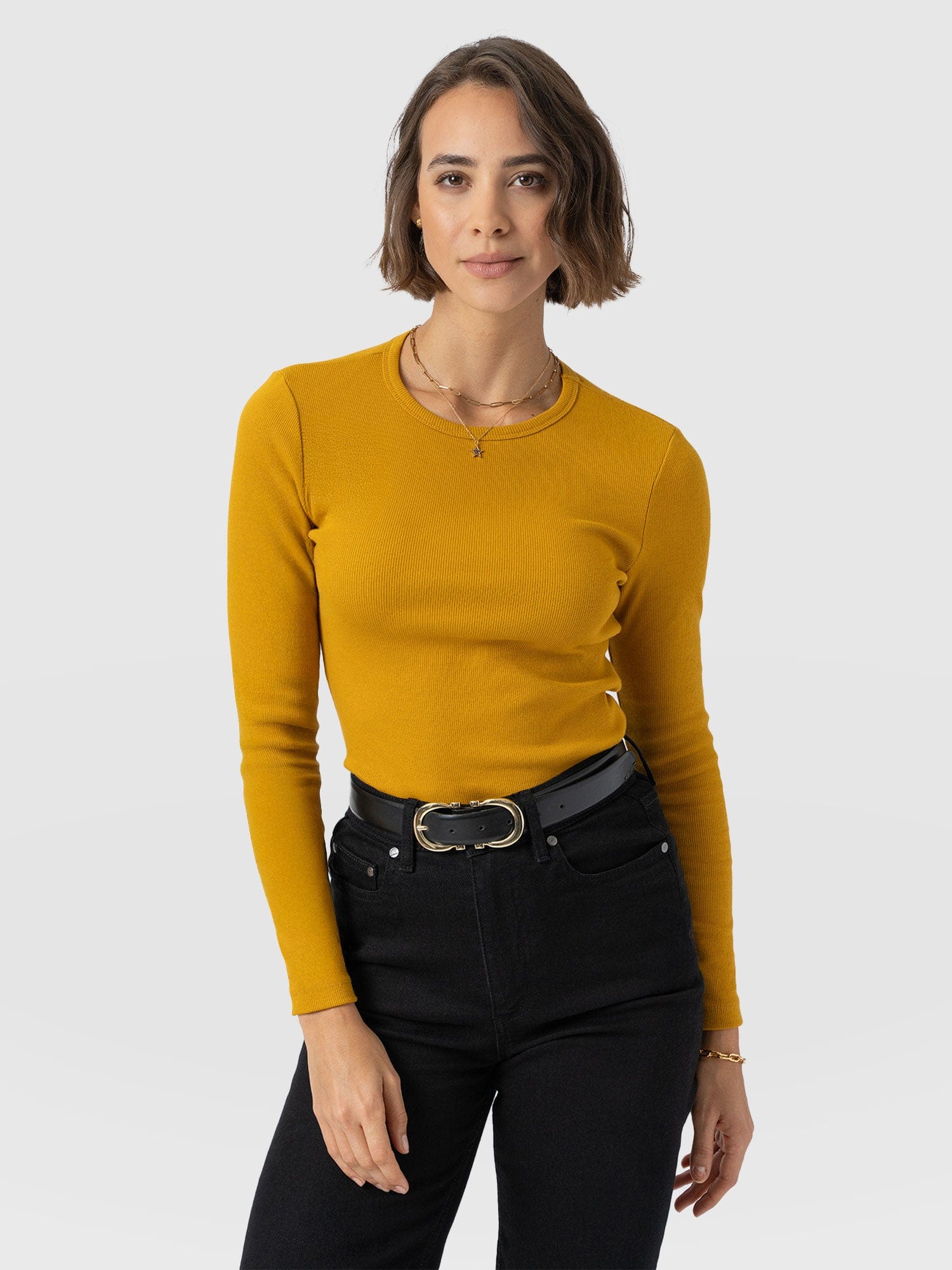 Ribbed Long Sleeve Tee - Ochre - Women's T-shirts | Saint + Sofia® USA