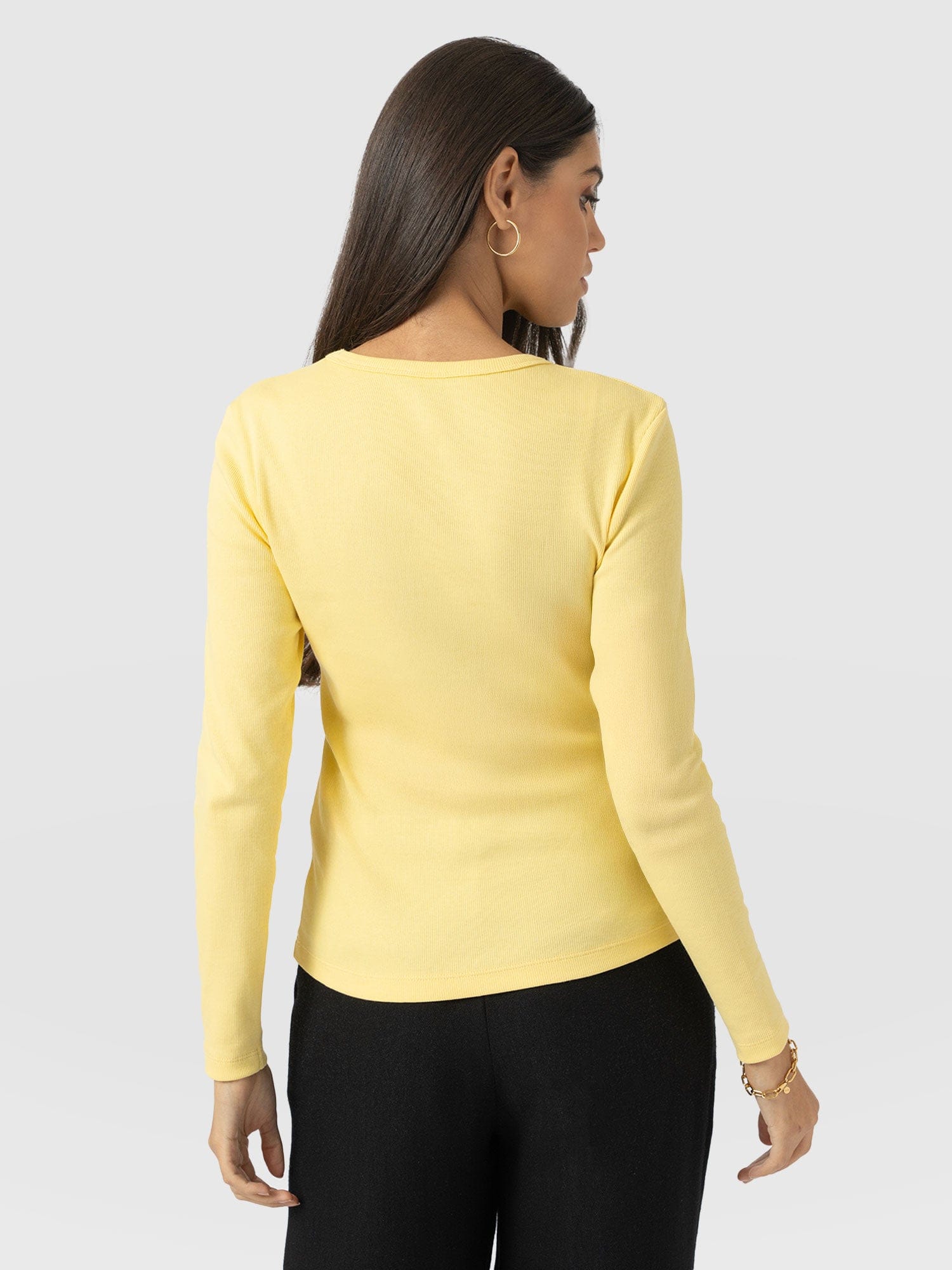 Ribbed Long Sleeve Tee - Pale Yellow - Women's T-shirts | Saint + Sofia® USA