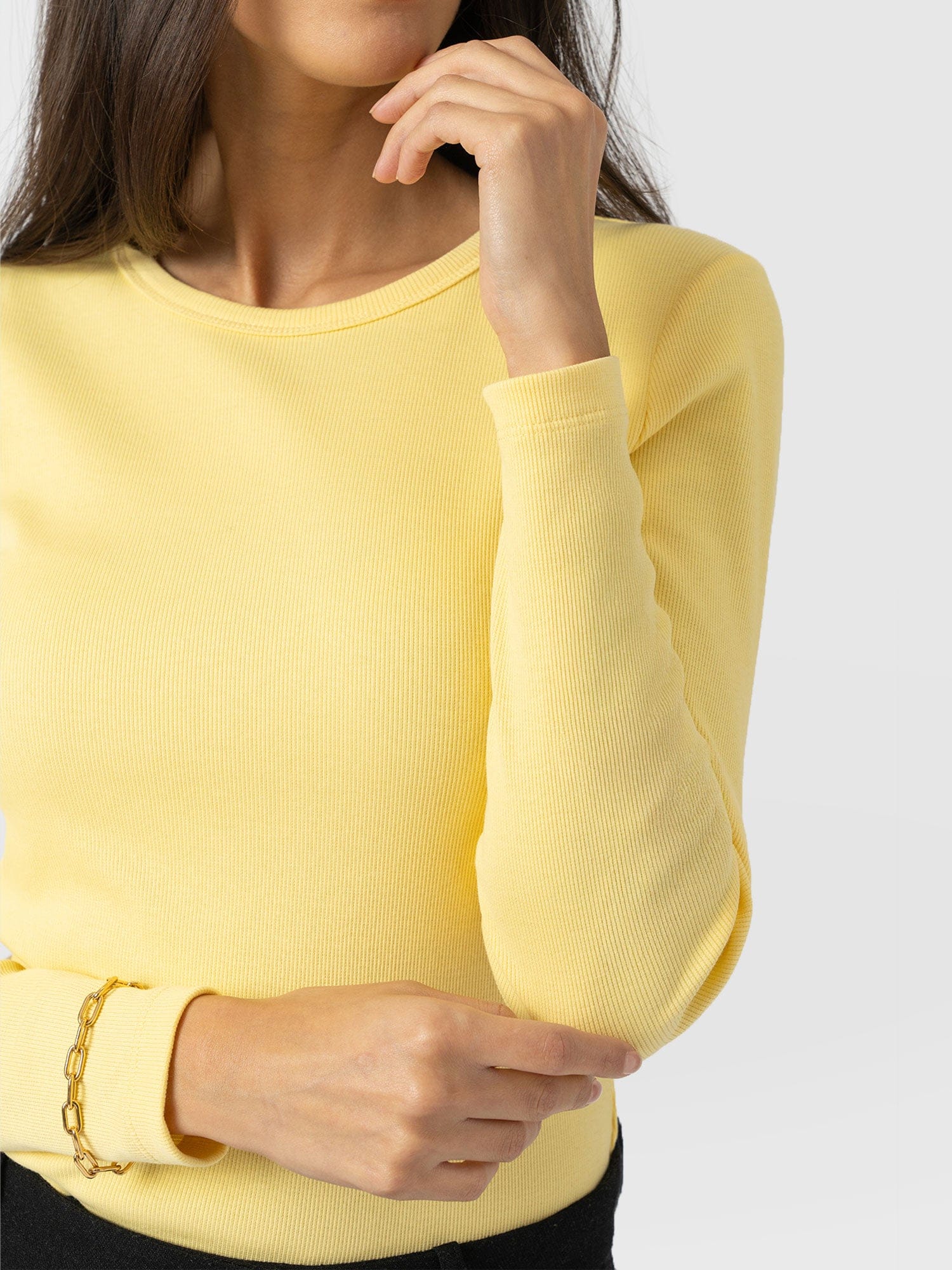 Ribbed Long Sleeve Tee - Pale Yellow - Women's T-shirts | Saint + Sofia® USA