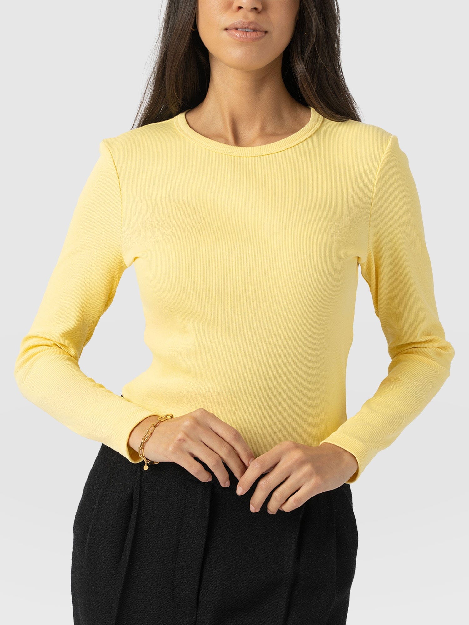 Ribbed Long Sleeve Tee - Pale Yellow - Women's T-shirts | Saint + Sofia® USA