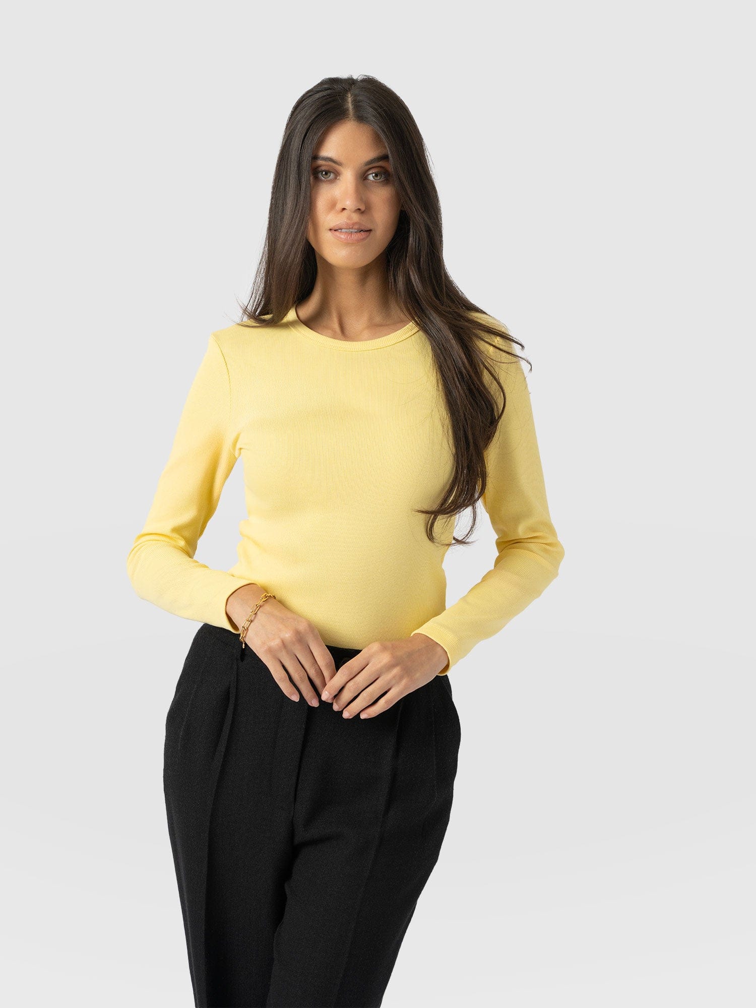 Ribbed Long Sleeve Tee - Pale Yellow - Women's T-shirts | Saint + Sofia® USA